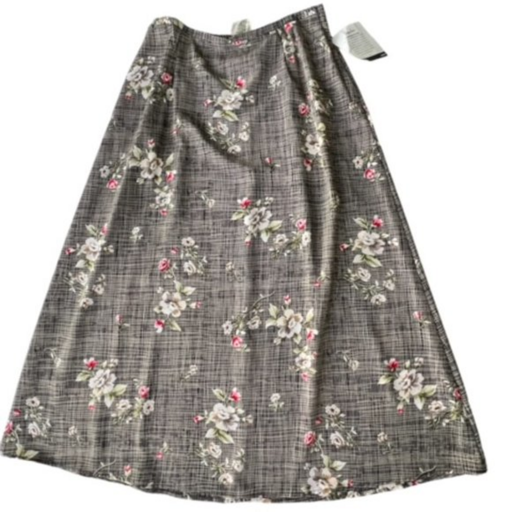 Jaclyn Smith Womens Fit & Flare Maxi Skirt Tweed look Floral BOHO Cottagecore 16